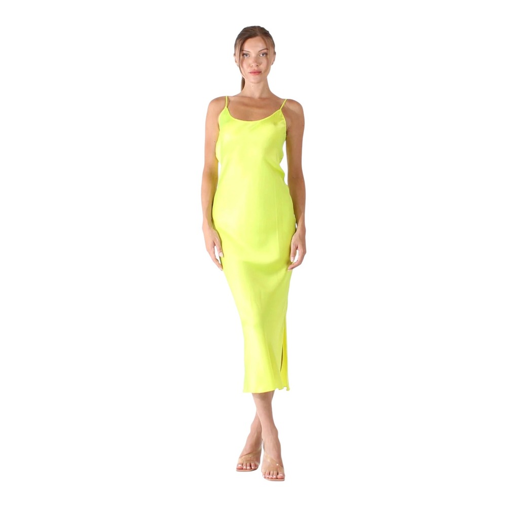 NEW MOTHER OF ALL Kelly Silk Maxi Dress Bright Yellow Size Large NWT